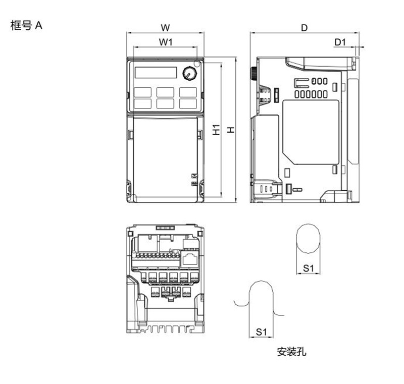 臺(tái)達(dá)變頻器 VFD2A7MS43ANSAA 的安裝尺寸