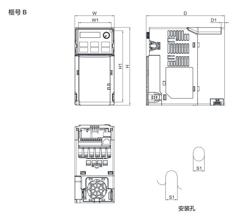 臺(tái)達(dá)變頻器 VFD4A8MS21ANSAA 的安裝尺寸