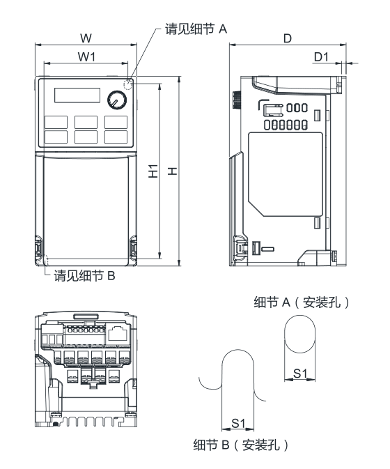 臺(tái)達(dá)變頻器 VFD2A8ME21ANNAA的安裝尺寸