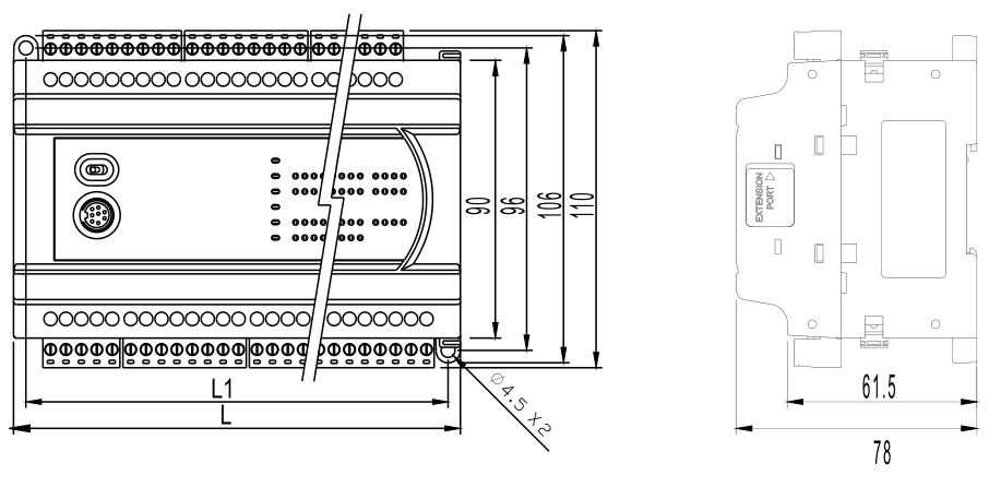 臺(tái)達(dá)PLC  DVP32ES200R的外觀尺寸