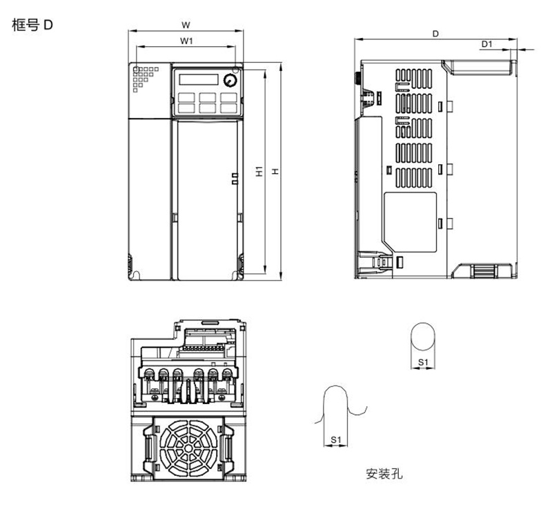 臺(tái)達(dá)變頻器 VFD13AMS43ANSAA 的安裝尺寸