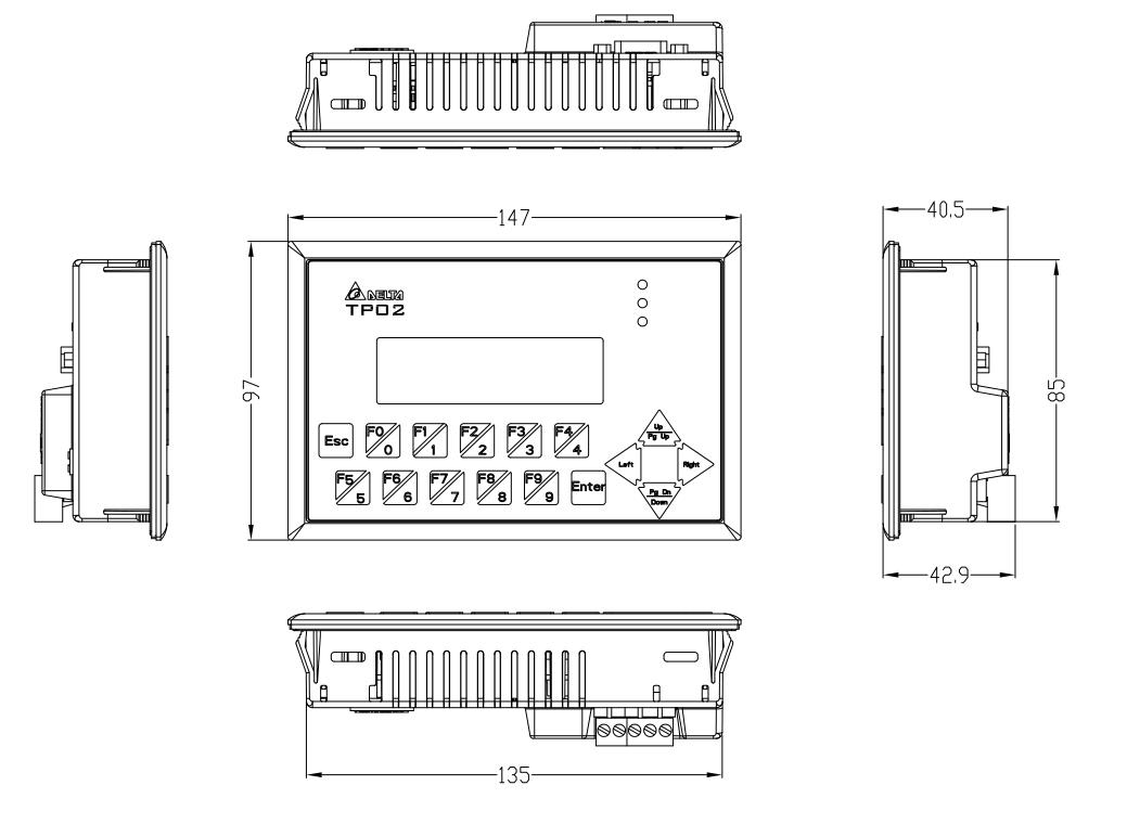 臺(tái)達(dá)文本顯示器TP02G-AS1 的尺寸